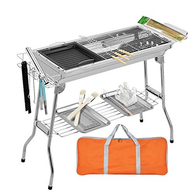 Barbacoa de carbón de acero inoxidable de Ruiao, parrilla de carbón portátil, plegable, para camping, senderismo, picnics, viajes, jardín, fiesta, 5 a