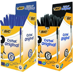 Bic - Pack 50 unidades bolígrafo Cristal color azul + 50 unidades bolígrafo Cristal color negro en oferta