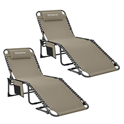 KingCamp Juego de 2 tumbonas de camping, tumbona de jardín, cama plegable con respaldo ajustable y almohada para jardín, vacaciones, exterior, color b en oferta