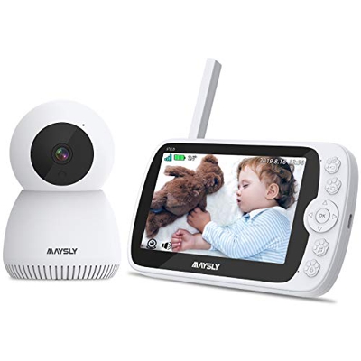 Vigilabebés Maysly 1080P Vigilabebés con cámara y audio, pantalla TFT de 5,0 pulgadas, batería recargable de 3600 mAh, audio bidireccional, visión noc