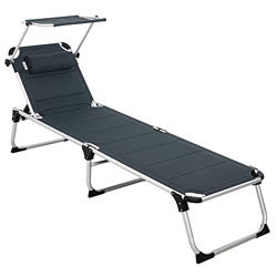 CASARIA Chaise Longue 'Bari' XXL Gris Tumbona Parasol protección Solar 210cm cojín de Cabeza Silla Larga Exterior jardín en oferta