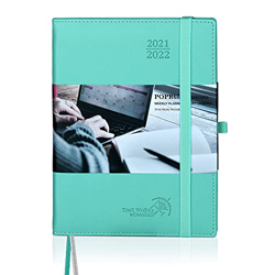 POPRUN Agenda 2021 2022 Semana Vista - Agenda Escolar 2021-2022 Ago.21 a Ago.22 - Disposición Vertical con Intervalo Horario, Tapa Cuero Vegano y Bols precio