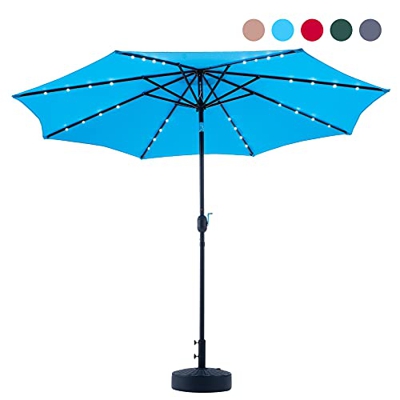 VONLUCE 300CM Sombrilla de Jardín con Luz LED de Energía Solar Parasol de Jardín con 8 Varillas de Acero Sombrilla de Terreza con Protección UV para P