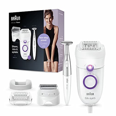 Braun Silk-épil 5-825 Power, Depiladora Eléctrica Mujer, Depilación Suave, Energía Ininterrumpida Con Cable, Cabezal De Rasurado, Capuchón De Recorte 