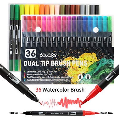 36 Colores Rotuladores de Doble Punta, Rotuladores Lettering, Rotulador de Pincel Acuarelables, Rotuladores Acuarelables con Punta Fina y Punta Pincel