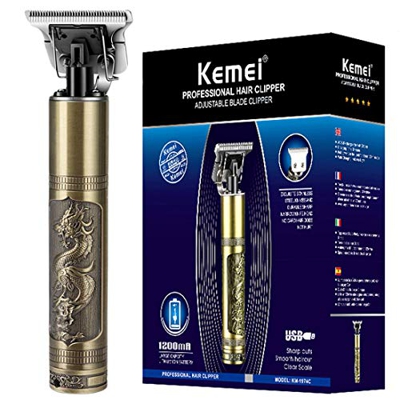 KEMEI Cortapelos para Hombres Recortadora de peluquería Profesional Cuchilla en T Recargable USB 0mm Cortapelos con Detalle de Cero Espacios,Dragon