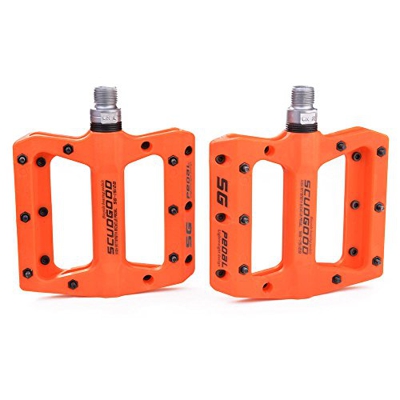 UPANBIKE - Pedales Planos de Fibra de Nylon (Poliamida) con 3 rodamientos sellados para MTB, Bicicleta de Carretera, 14,28 mm, Naranja