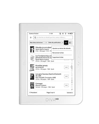 Bookeen Diva HD- E-Ink - Libro electrónico con iluminación antiluz azul - Pantalla de 6" 1448x1072-16 GB - Manejo sencillo