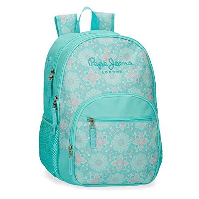 Pepe Jeans Tatiana Mochila Doble Cremallera Adaptable Verde 32x44x22 cms Poliéster 30,98 L