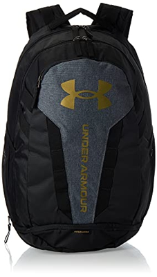 Under Armour Mochila Hustle Unisex, Unisex, Mochila, 1361176, Negro (004)/Metallic Gold Luster, Talla única