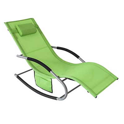 SoBuy OGS28-GR Tumbona, Mecedora con Almohada y Bolsillo Lateral, Estructura de Hierro, Malla Transpirable Teslin, cómodo, soporta hasta 150 kg ES (Ve