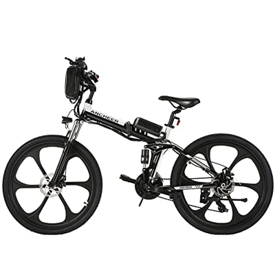 ANCHEER Bicicleta Electrica 36V 8Ah, Bicicleta Eléctrica Plegable de 26 Pulgadas, Motor 250W Batería de Litio Extraíble, Shimano 21 Velocidades (26" D