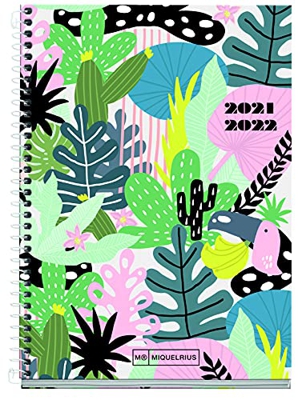 Miquelrius - Agenda Septiembre 2021 Junio 2022, Día Página, Tamaño 11.7 x 17.4 cm, Bilingüe Catalán e Inglés, Forest