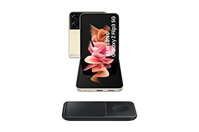Samsung Galaxy Z Flip3 5G - Smartphone sin Tarjeta SIM, Android, Plegable, 128 GB, Color Beige + Wireless Charger Dúo (ES Version)