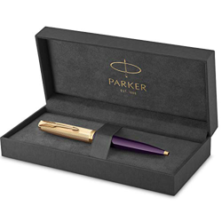 Parker 51 bolígrafo | cuerpo de lujo de color ciruela con adorno dorado | punta mediana de 18 K con recambio de tinta negra | estuche de regalo precio