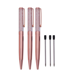 Adanse Bolígrafo de cristal rosa dorado con 3 minas adicionales (rosa dorado, 3 unidades) características
