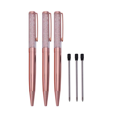Adanse Bolígrafo de cristal rosa dorado con 3 minas adicionales (rosa dorado, 3 unidades)