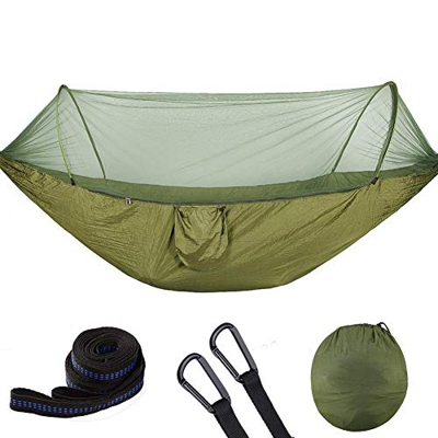 Hongzer Hamaca portátil, Hamaca para Acampar Doble/Individual al Aire Libre con mosquitera Resistente Colgante de Tela paracaídas Columpio de Cama a P