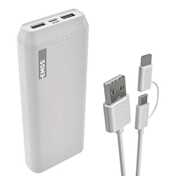Emos Alpha - Batería Externa de 20000 mAh con diseño Fino, función Pass-Through, Salida 2 x USB 2.0, Entrada Micro USB 2.0 para móvil, iPhone, iPad, G características