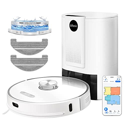 Ultenic T10 Robot Aspirador y Fregasuelos que Aspira y Friega, con Vaciado automático, Potente 3000Pa, Largo Tiempo, Láser Navegación, Compatible con 