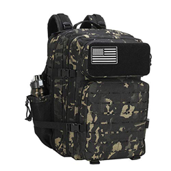 ELITEX Mochila 45L 2021 Táctica Militar Bandera USA Impermeable para Crossfit Caza Aire Libre Deportes Gimnasio Portatil Oxford 900D (Negro Camuflaje) precio