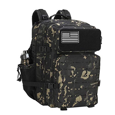 ELITEX Mochila 45L 2021 Táctica Militar Bandera USA Impermeable para Crossfit Caza Aire Libre Deportes Gimnasio Portatil Oxford 900D (Negro Camuflaje)