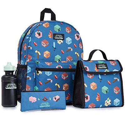 Minecraft Set Mochilas Escolares 4 Piezas, Incluye Botella Agua Niños Mochila Escolar Estuche y Bolsa Termica Porta Alimentos, Regalos para Niños y Ad