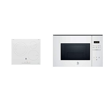 Balay 3EB965BU Placa de inducción, Blanco, Vidrio, 1400 W +, 3CG5172B0 Microondas integrable Serie Cristal, 20L, 800W, Grill 1000W, Control táctil, Co