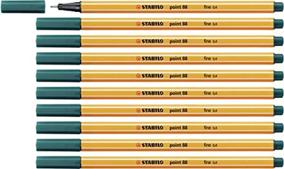 Stabilo Punta 88-0.4mm Fineliner - Caja de 10 Bolígrafos - Verde Pino