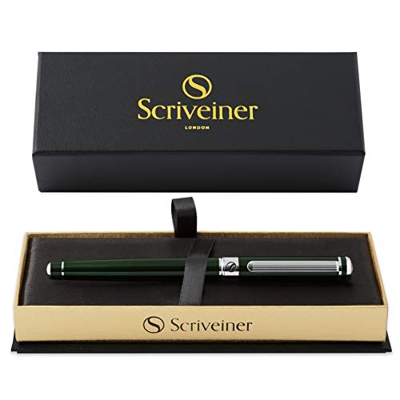 Bolígrafo British Racing Green de Scriveiner, Magnífico Bolígrafo Roller Deluxe Cromado Verde Oscuro, Recambio Tinta Schmidt, Perfecto para Regalar a 