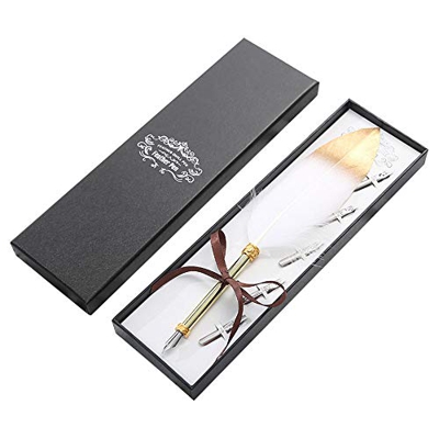 Gwolf Pluma europea retro Pluma retro, pluma de metal, pluma estilográfica de metal, caligrafía de pluma con caja de regalo, pluma estilográfica retro