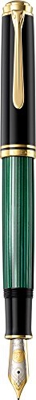 Pelikan Pluma estilográfica de lujo Souverän linea M1000, verde/negro, plumín F en oro bicolor con caja regalo, producto de artesanía alemana - 987586