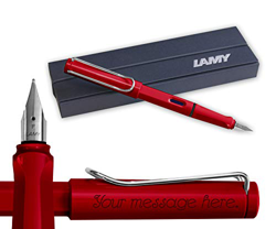 Lamy - Pluma estilográfica Safari de punta fina, roja, en caja de regalo, grabado personalizable características