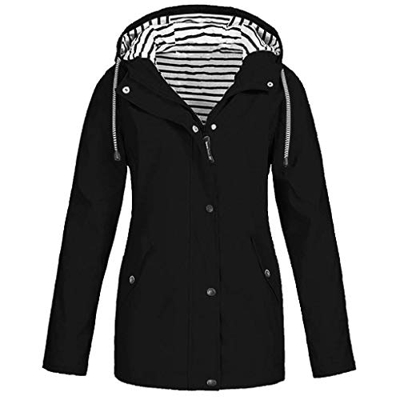 CNBOY Chubasquero con capucha, impermeable, ligero, para mujer, cortavientos, prenda ideal para exteriores (Negro, 5XL)