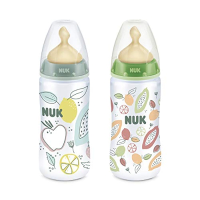 Pack 2 Biberones NUK First Choice+ PP 300ml Colour Play de látex con color verde oscuro y verde claro. Orificio M de 0-6 meses.