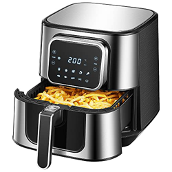 Airfryer, Freidora sin Aceite Caliente de acero Inoxidable XXL de 5.5L, 8 Programas, Fácil limpieza, Sin Aceite, Pantalla Táctil LED, 40+ Receta, Plat precio