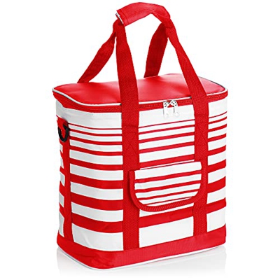 com-four® Bolsa Nevera - Caja Térmica Plegable - Bolsa Aislante Ligera para Camping y Exterior - Bolsa para Picnic de Verano (01 Piezas - Rojo/Blanco 