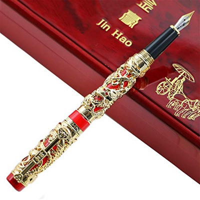Pluma estilográfica JinHao Dragon Phoenix 18 KGP Plumas de tinta de caligrafía
