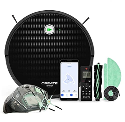 IKOHS Create NETBOT S15 - Robot Aspirador Profesional 4 en 1: Barre, aspira, Pasa la mopa y friega, 2 Cepillos Silicona y 1 Cepillo Central Silicona E