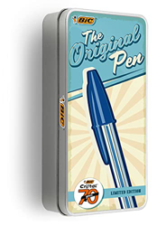 BIC Bolígrafos de bola, cristal edición limitada 70 aniversario, juego de papelería con estuche de metal reutilizable, colores surtidos, paquete de 17 en oferta