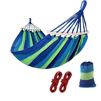 JZK 200 cm x 100 cm Hamaca para acampar externos, hamaca algodón con varillas madera, hamaca portátil con bolsa para senderismo camping jardín playa