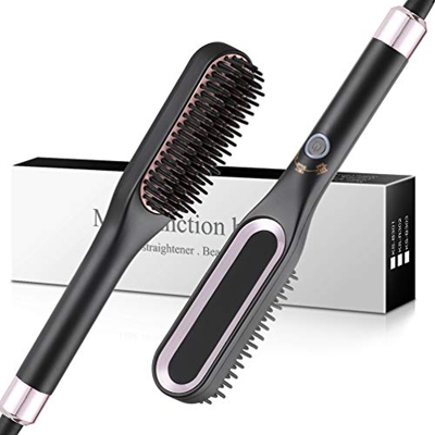 Plancha de barba para hombres, cepillo de barba eléctrico antiquemaduras, rápida y segura, temperatura ajustable hasta 220 °C, plancha de pelo multifu