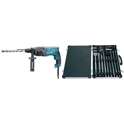 Makita Hr2230 Martillo Ligero, 710 W, 230 V, Azul/Gris, 710W + Sds Plus - Kit De Brocas Y Cinceles (17 Piezas)