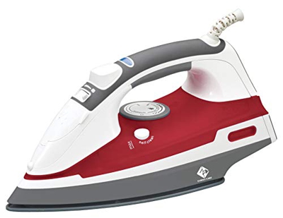 Family Care Plancha de Vapor, Plancha de Ropa de Vapor, Suela Cerámica Antiadherente, 2400W, 420 ml, Antigoteo, Autolimpieza, Color Blanco y Rojo.