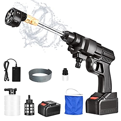 S SMAUTOP Limpiador a Presión Eléctrico, 28 Bar 2 4000 mAH Batería Boquilla Multifuncional 6 en 1 Hidrolimpiadora Lavadora Sin Cable Recargable Portát