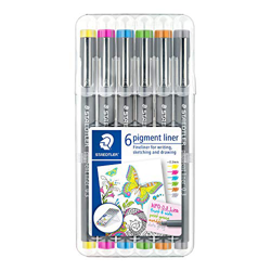 STAEDTLER 30803S2SB6 Rotuladores Fineliner Pigment Liner de punta fina, Estuche con 6 unidades de colores variados, Multicolor precio