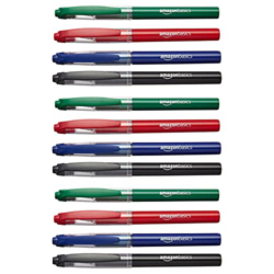 Amazon Basics - Bolígrafo roller, punta micro (0,5 mm), colores variados, paquete de 12 en oferta