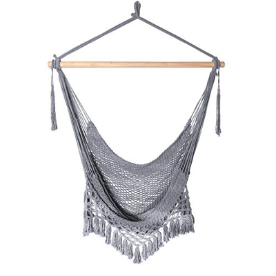 Chihee Silla de Hamaca Silla Colgante supergrande Silla de Tejido de Cuerda de algodón Hilado Suave, Barra separadora de Madera Dura Silla Ancha de En