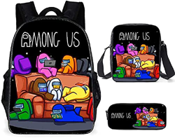KKP SET 3 PCS Mochila Among Us Escolar Infantil ,Estuche escolar lápices y Bolsa Merienda de Cuerdas, Mochila Juego el Impostor para Niños Con Diseño  en oferta