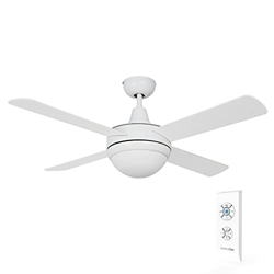 UNIVERSALBLUE | Ventilador de Techo Blanco con Luz y Mando a Distancia | 4 Aspas Reversibles | 70W | Temporizador características